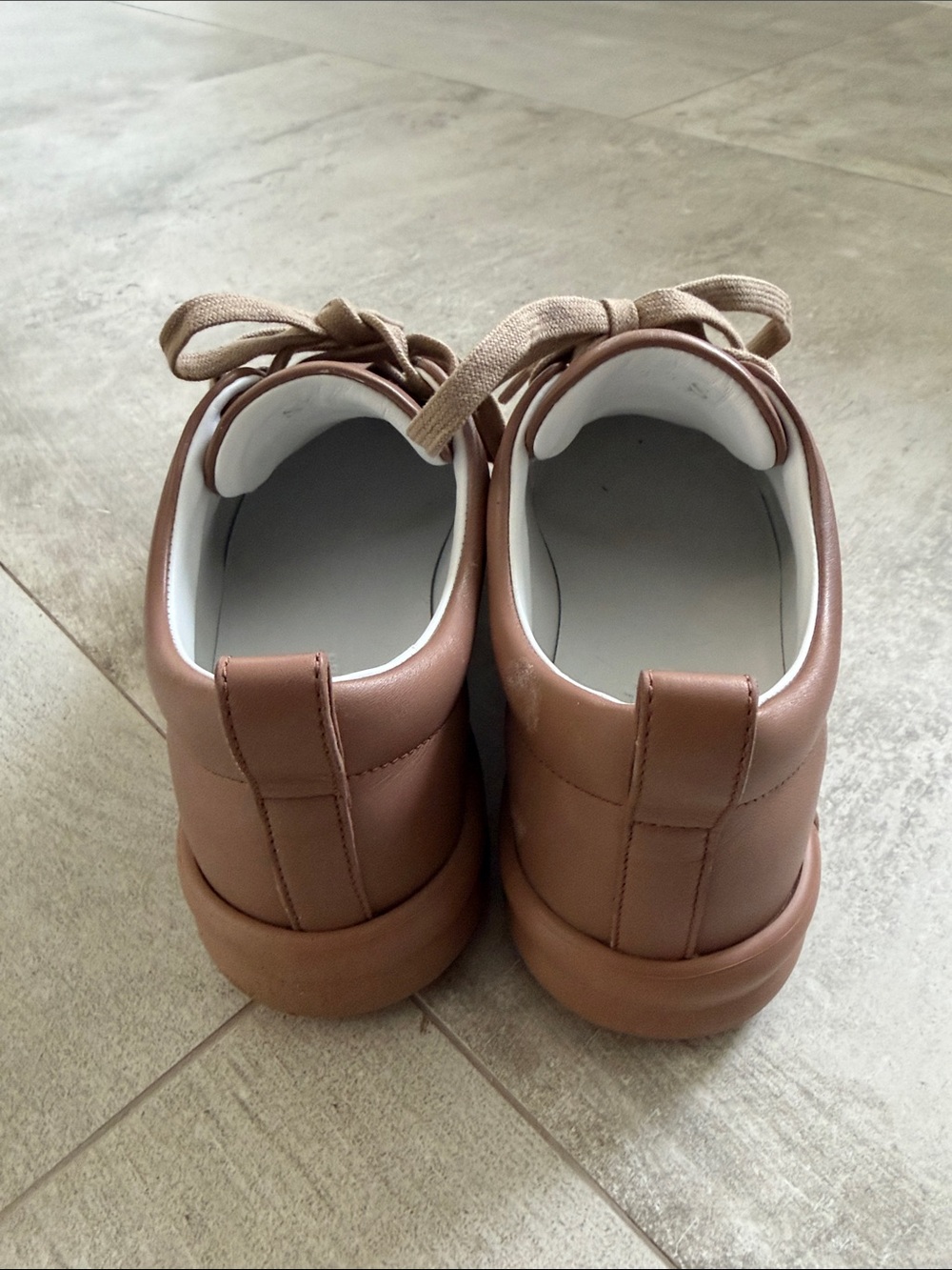 Chunky Tan Leather Lace-Up Sneakers - Picture 3 of 7